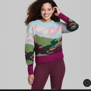 WILD FABLE blue landscape crewneck sweater